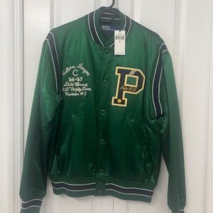 🔥🔥🔥 NWT POLO Ralph Lauren :: Green Men's Satin Letterman Jacket :: Medium